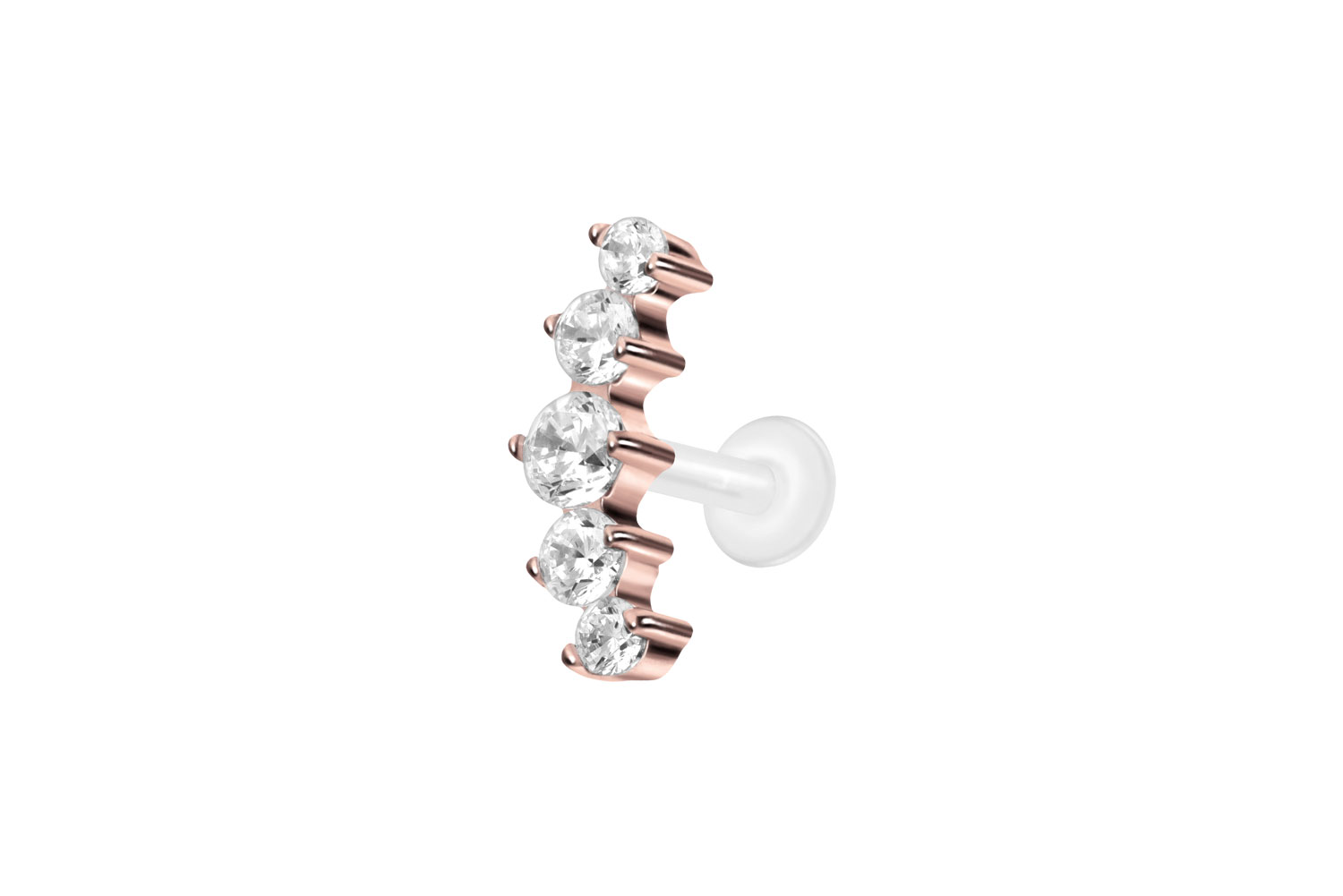 PTFE Labret Piercing mit Innengewinde + Titan-Aufsatz 5 EINGEFASSTE KRISTALLE